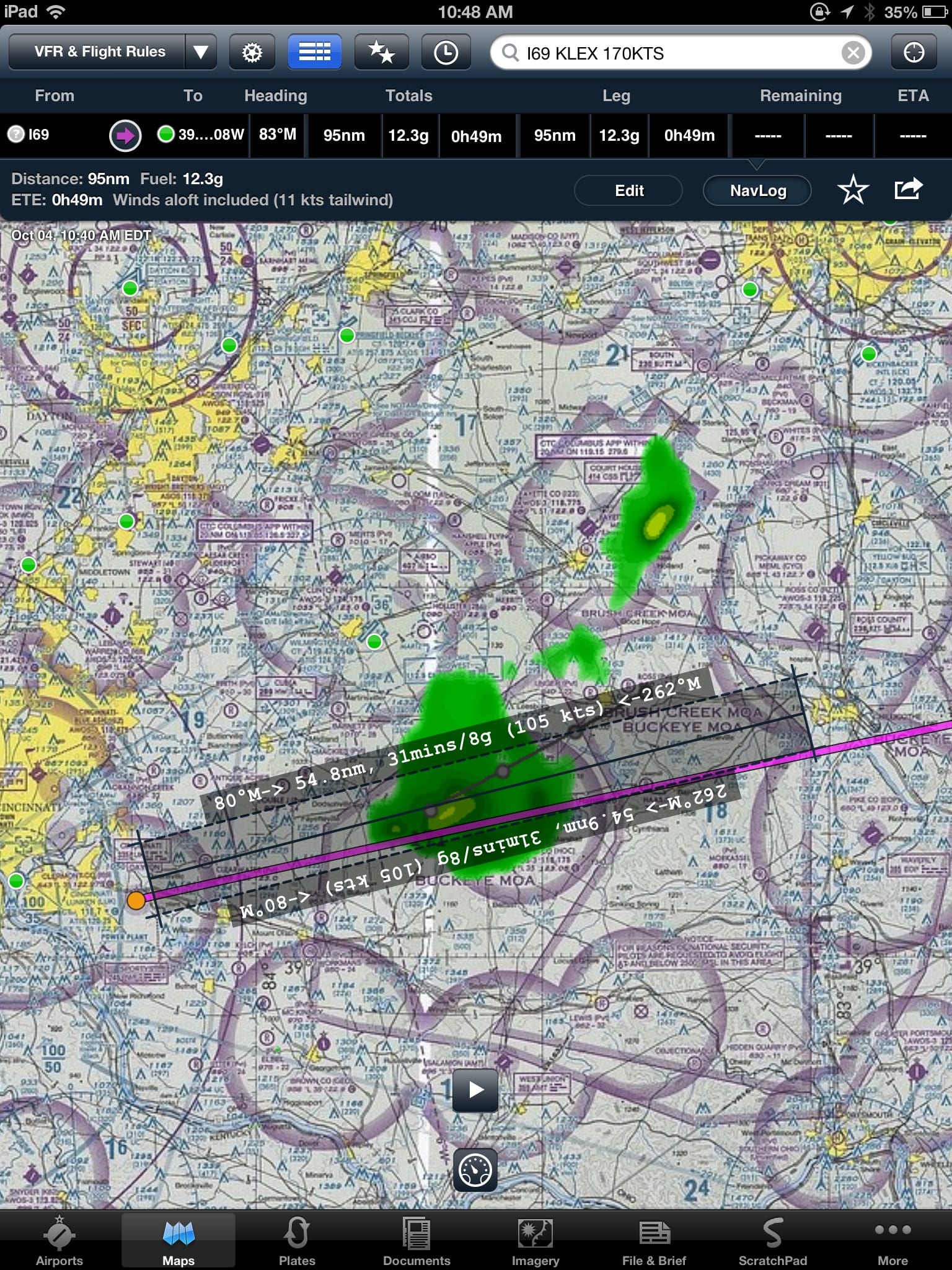 ForeFlight Mobile ruler on map page