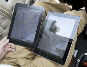 The new glare-reducing filter makes the iPad much easier to read in the cockpit (filter applied to the iPad on the left).