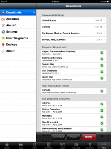 The ForeFlight download manager allows you to select specific chart type and state for easy customization.