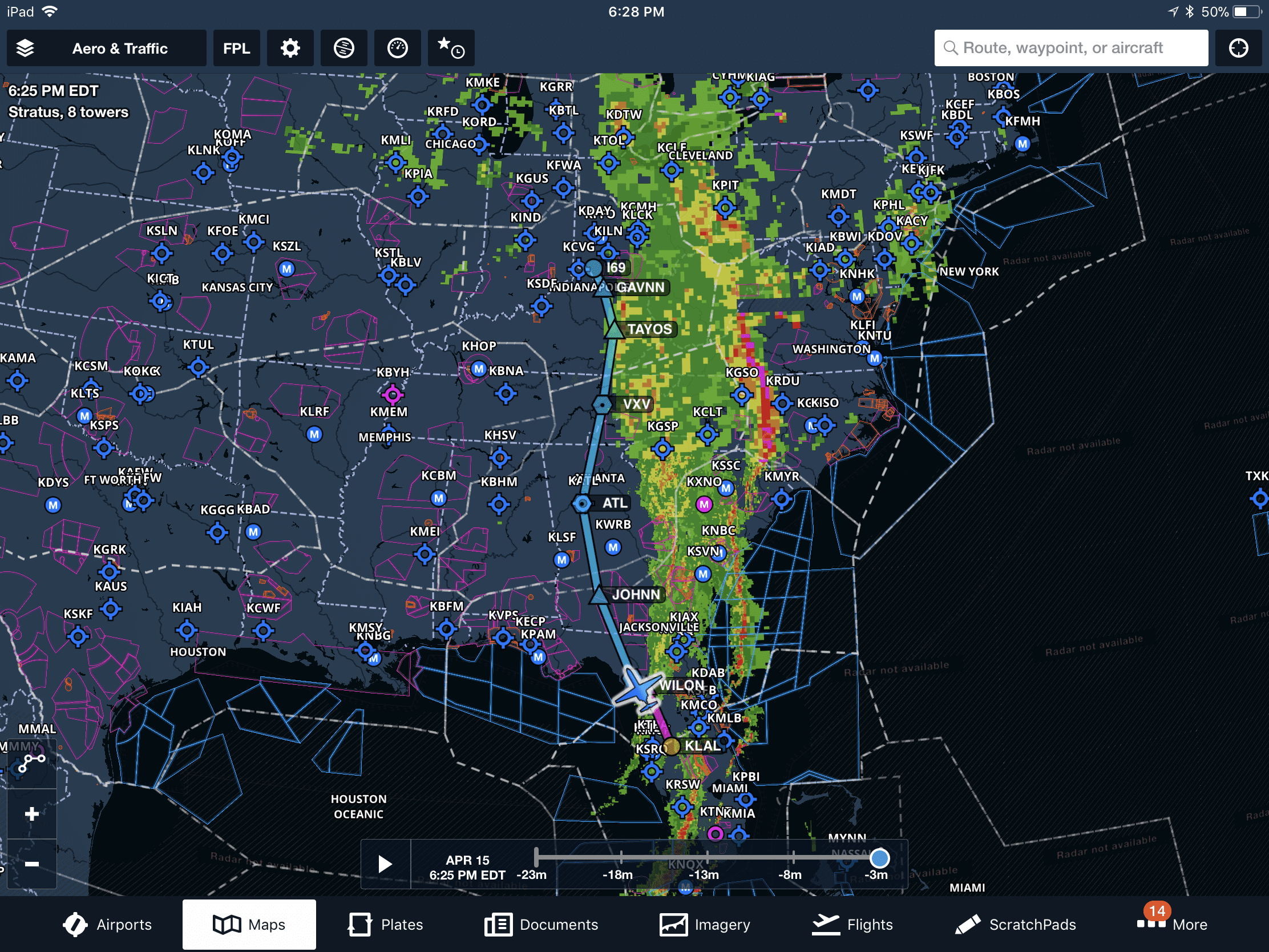 7. How can you view text and graphical weather updates on your iPad while flying en route?