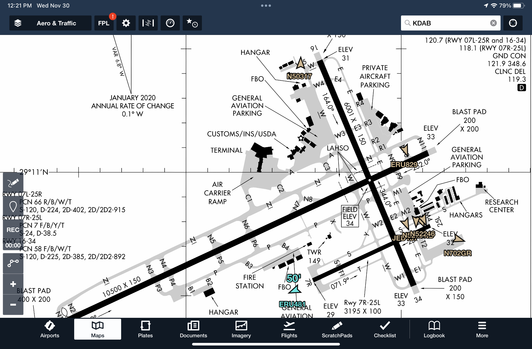 When flying with an ADS-B receiver, how can you display ground-based traffic on an airport diagram?