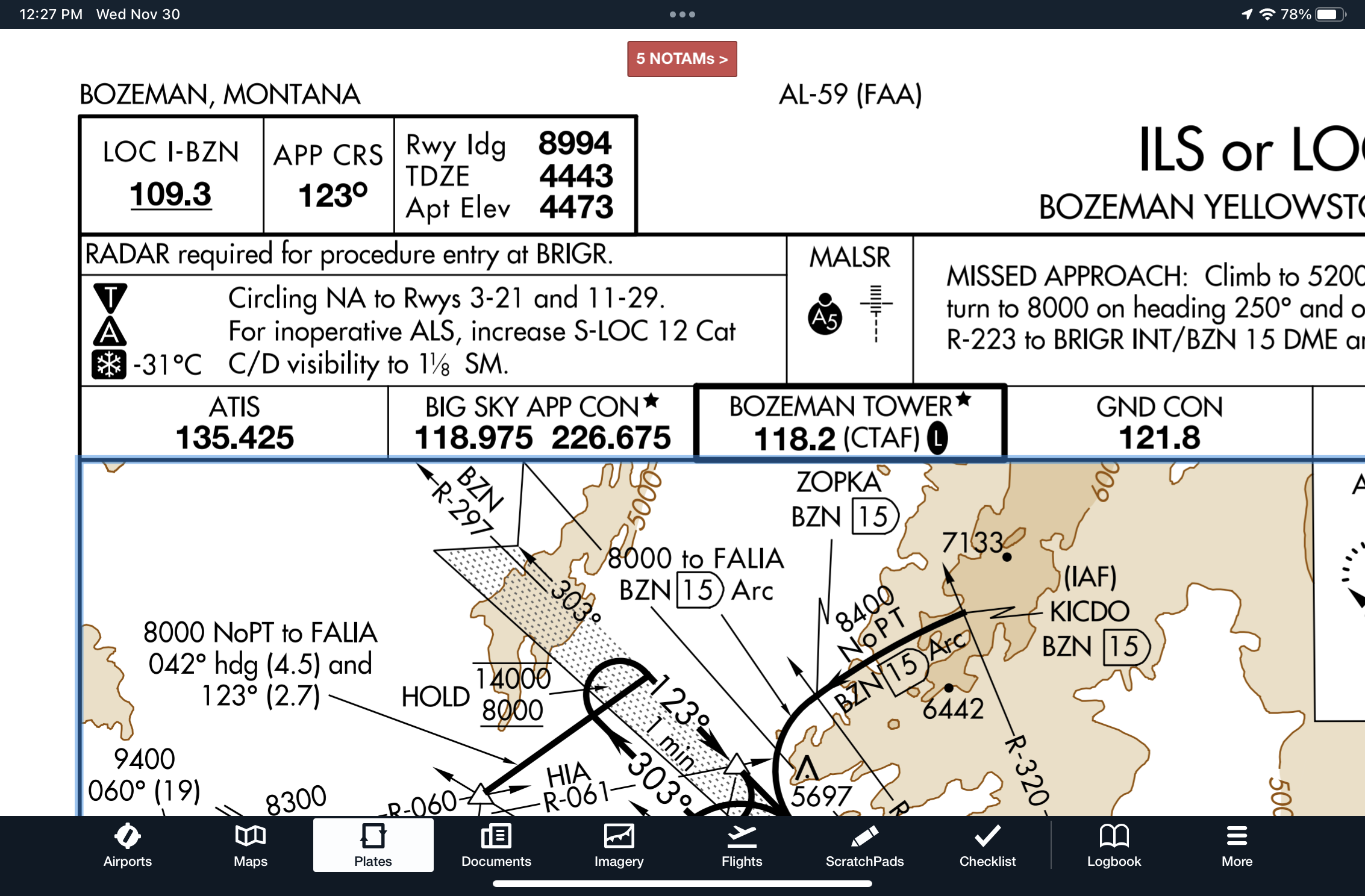 While briefing an instrument approach, you see a snowflake icon and temperature listed in the briefing strip. What does this mean and where in ForeFlight can you find more information?